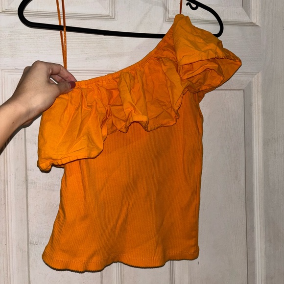 ZARA One shoulder Orange Top - Picture 2 of 4